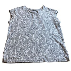 Womens Rose + Olive Floral Boho Art Nouveau Shirt Top Blouse L large